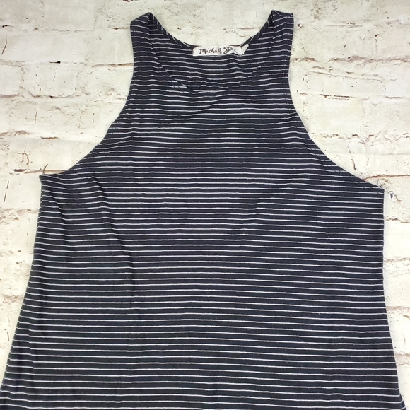 Michael Stars Black Gray Striped Midi Dress Side Slit High Neck Bodycon Casual M - Picture 10 of 10